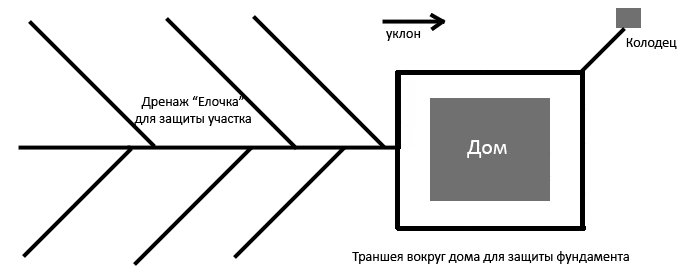 Совмещенная схема «елочного» и кругового дренажа