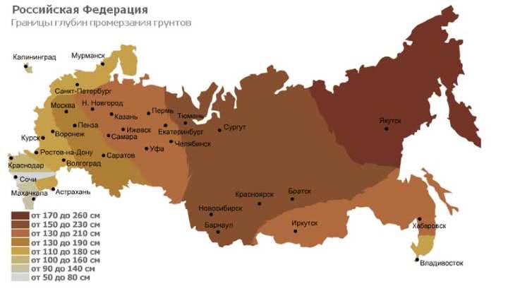 Россия. Карта глубин промерзания