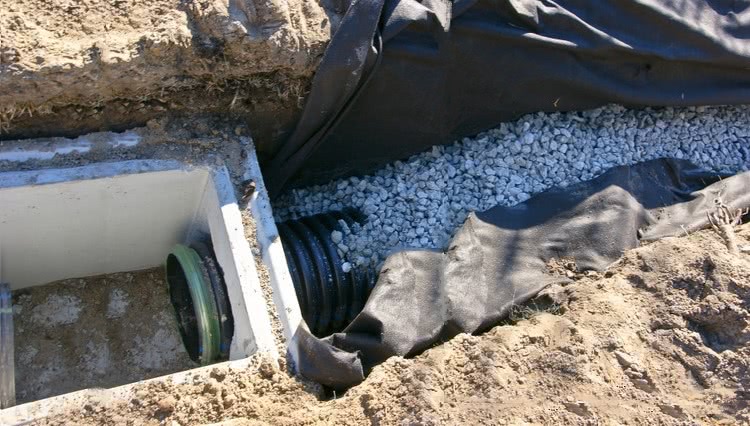 Для устройства системы дренажа необходимы трубы, колодцы, щебень, песок и геотекстиль